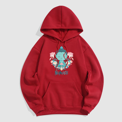 Sudadera con capucha de poliéster con forro polar y diseño de meditación de Buda y loto NAMASTE de Mythstone 