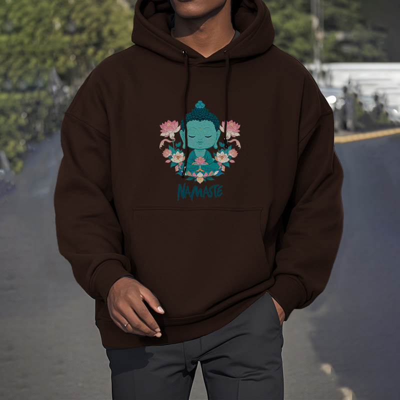 Sudadera con capucha de poliéster con forro polar y diseño de meditación de Buda y loto NAMASTE de Mythstone 