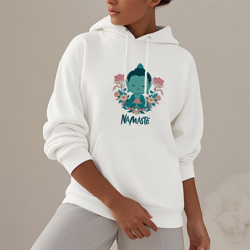 Sudadera con capucha de poliéster con forro polar y diseño de meditación de Buda y loto NAMASTE de Mythstone 