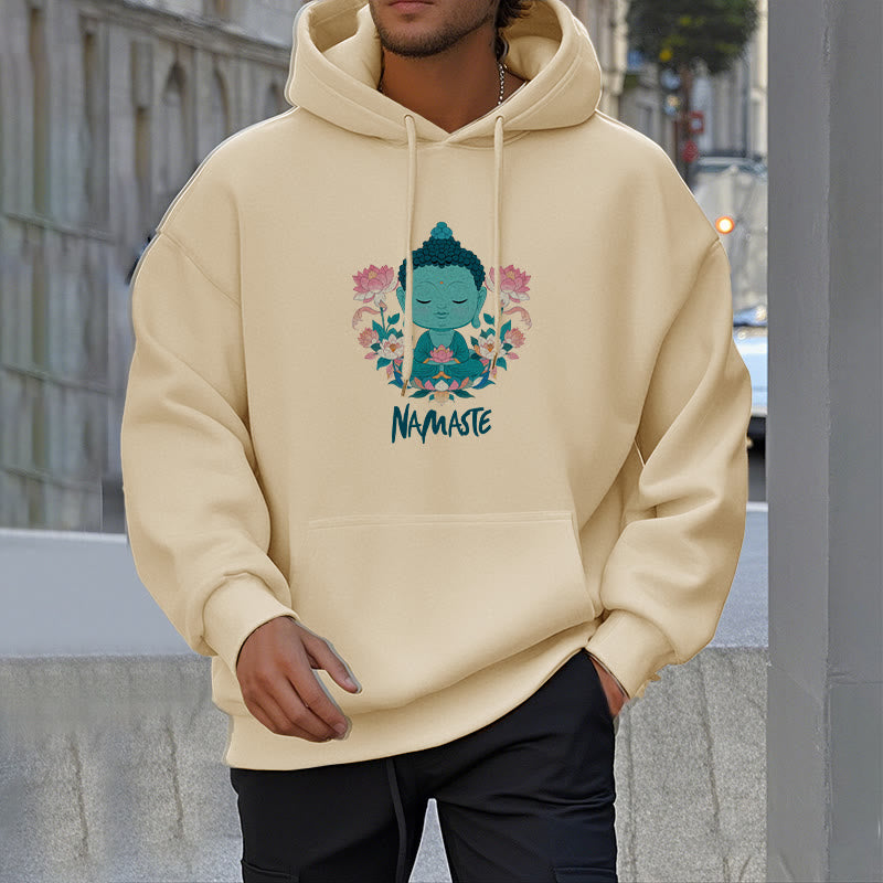 Sudadera con capucha de poliéster con forro polar y diseño de meditación de Buda y loto NAMASTE de Mythstone 