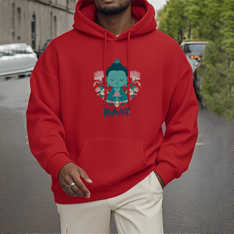 Sudadera con capucha de poliéster con forro polar y diseño de meditación de Buda y loto NAMASTE de Mythstone 