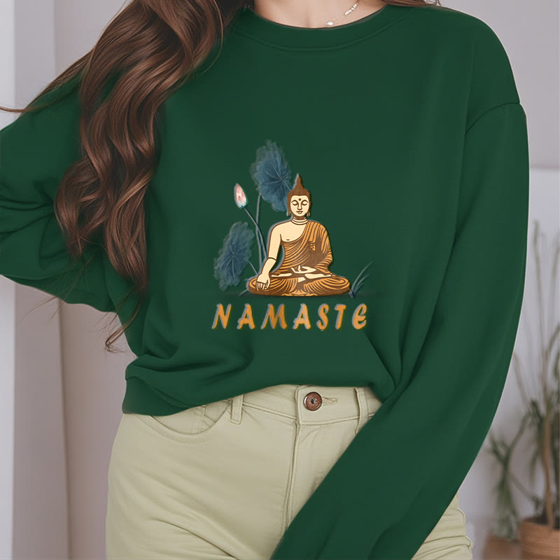 Mythstone NAMASTE Buddha Lotus Leaf Fleece Lined Sweatshirt