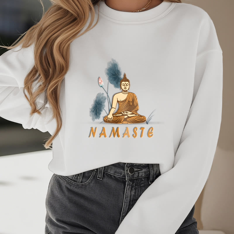 Mythstone NAMASTE Buddha Lotus Leaf Fleece Lined Sweatshirt