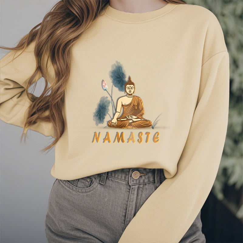 Mythstone NAMASTE Buddha Lotus Leaf Fleece Lined Sweatshirt