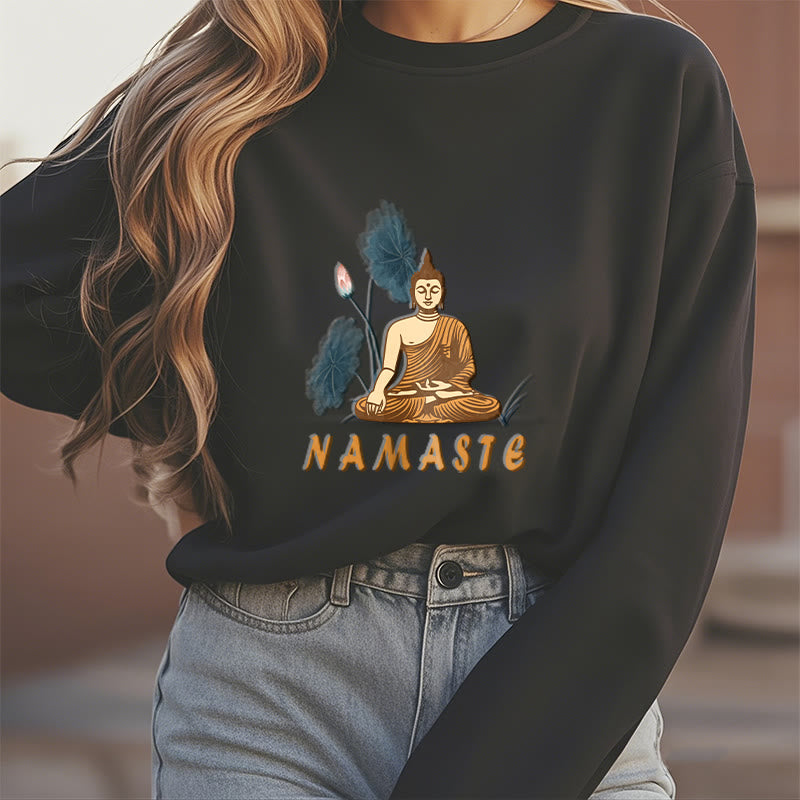 Mythstone NAMASTE Buddha Lotus Leaf Fleece Lined Sweatshirt