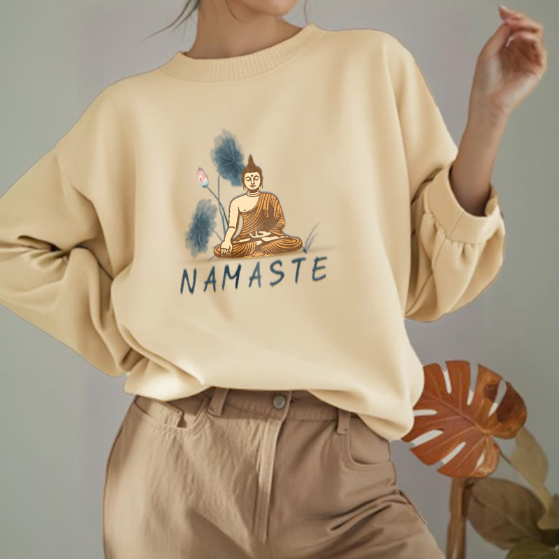 Mythstone NAMASTE Buddha Lotus Leaf Fleece Lined Sweatshirt