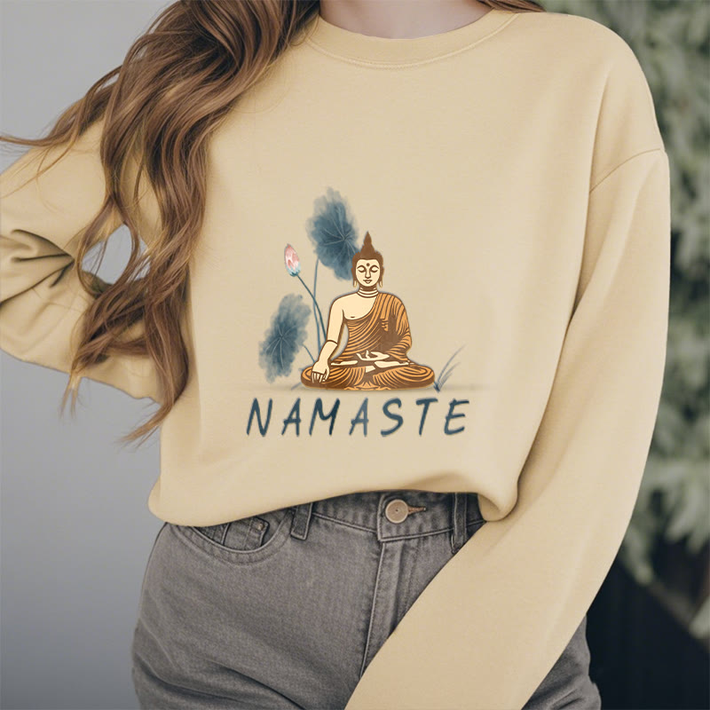 Mythstone NAMASTE Buddha Lotus Leaf Fleece Lined Sweatshirt