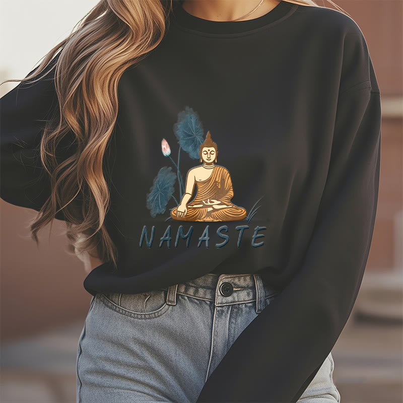 Mythstone NAMASTE Buddha Lotus Leaf Fleece Lined Sweatshirt