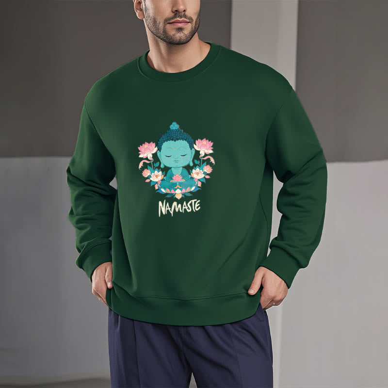 Sudadera suave con forro polar y diseño de meditación de Buda y loto NAMASTE de Mythstone 