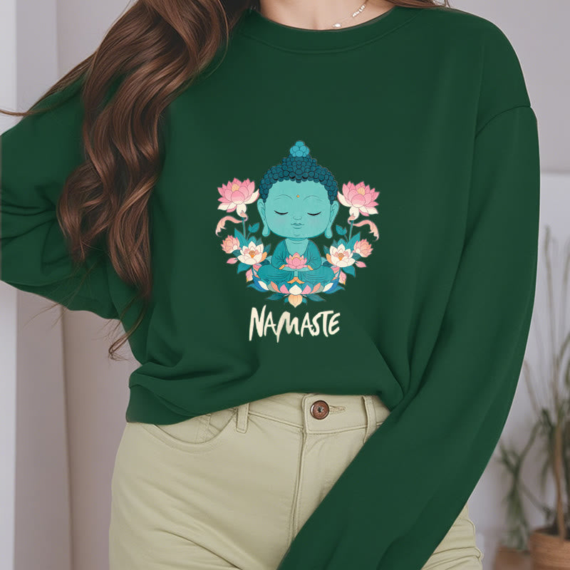 Sudadera suave con forro polar y diseño de meditación de Buda y loto NAMASTE de Mythstone 