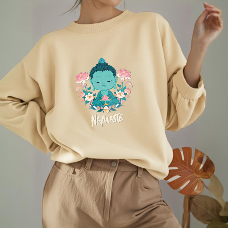 Sudadera suave con forro polar y diseño de meditación de Buda y loto NAMASTE de Mythstone 