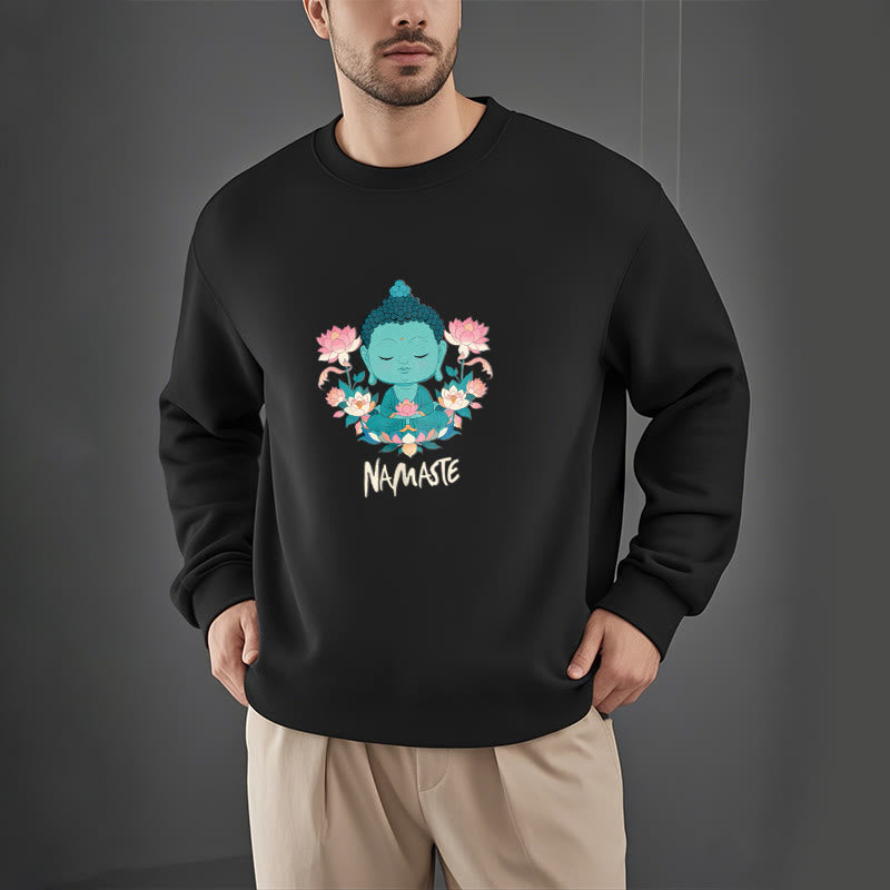 Sudadera suave con forro polar y diseño de meditación de Buda y loto NAMASTE de Mythstone 