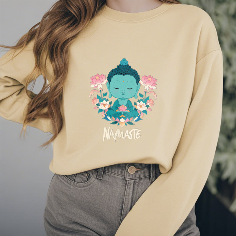 Sudadera suave con forro polar y diseño de meditación de Buda y loto NAMASTE de Mythstone 