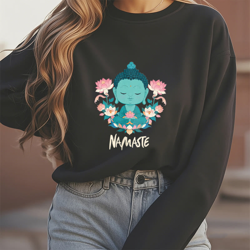 Sudadera suave con forro polar y diseño de meditación de Buda y loto NAMASTE de Mythstone 