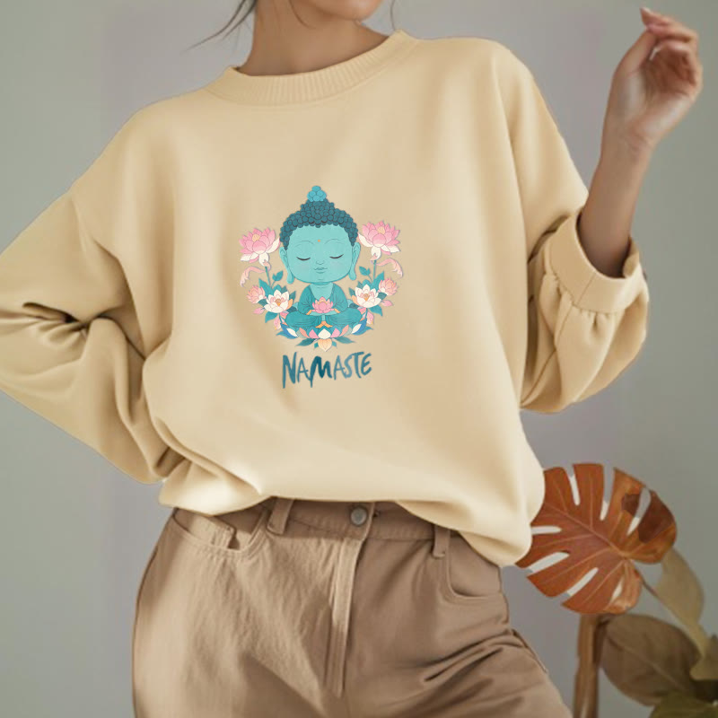 Sudadera suave con forro polar y diseño de meditación de Buda y loto NAMASTE de Mythstone 