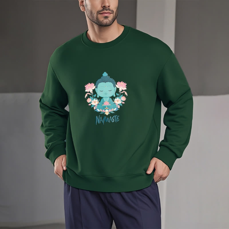 Sudadera suave con forro polar y diseño de meditación de Buda y loto NAMASTE de Mythstone 