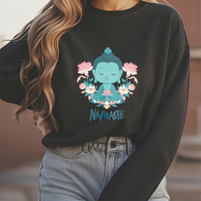 Sudadera suave con forro polar y diseño de meditación de Buda y loto NAMASTE de Mythstone 