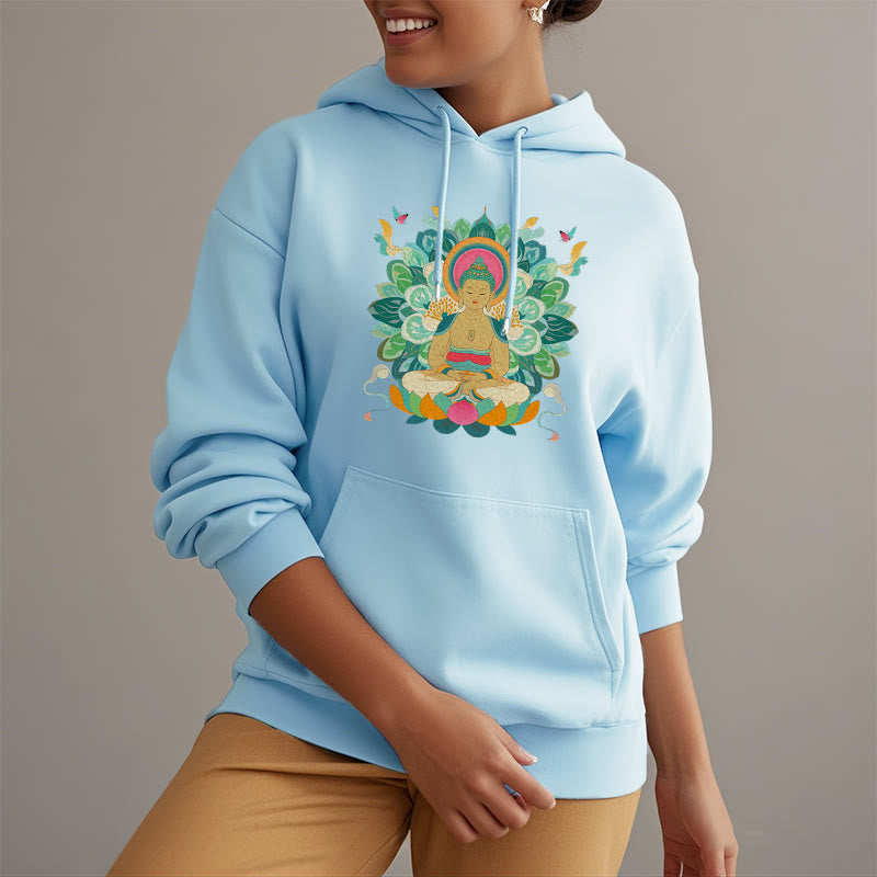 Mythstone Butterfly Lotus Buddha-Inspired Fleece Lined Polyester Hoodie