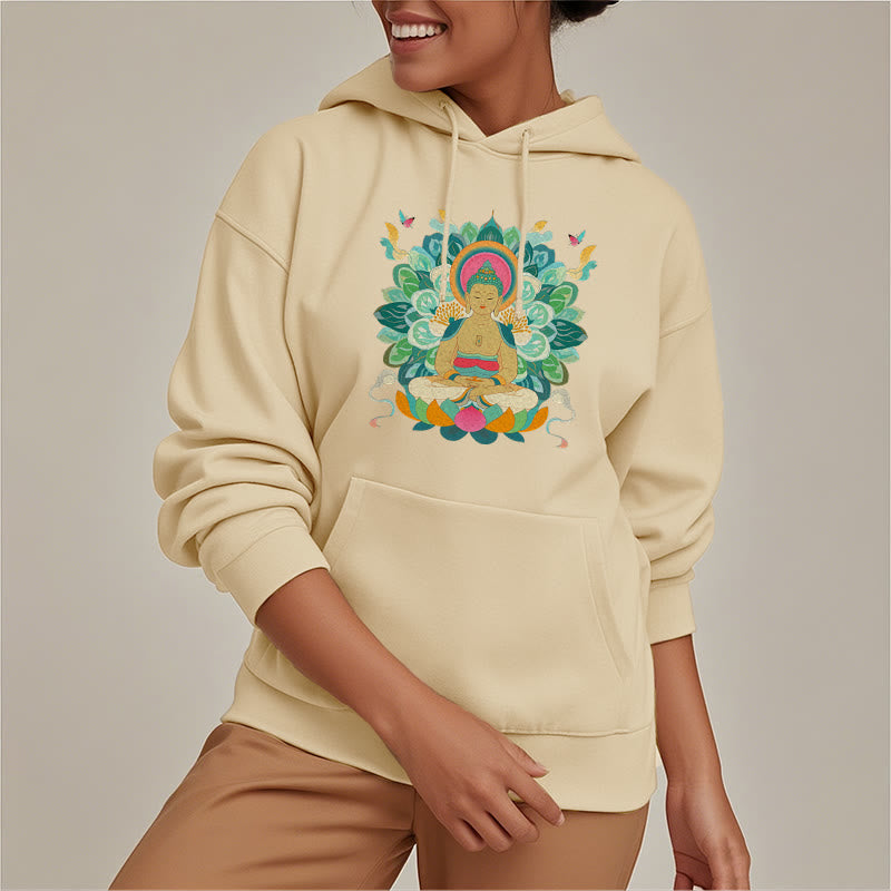 Mythstone Butterfly Lotus Buddha-Inspired Fleece Lined Polyester Hoodie