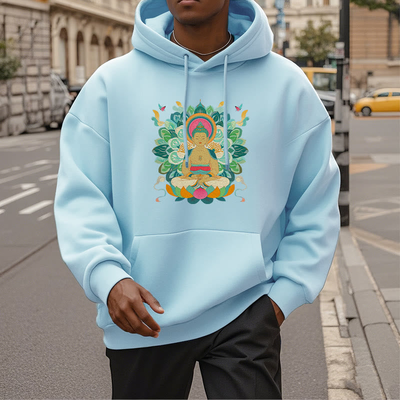 Mythstone Butterfly Lotus Buddha-Inspired Fleece Lined Polyester Hoodie