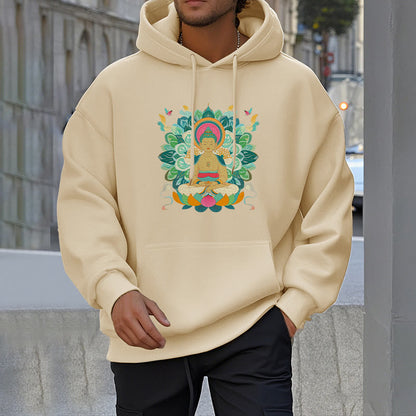 Mythstone Butterfly Lotus Buddha-Inspired Fleece Lined Polyester Hoodie