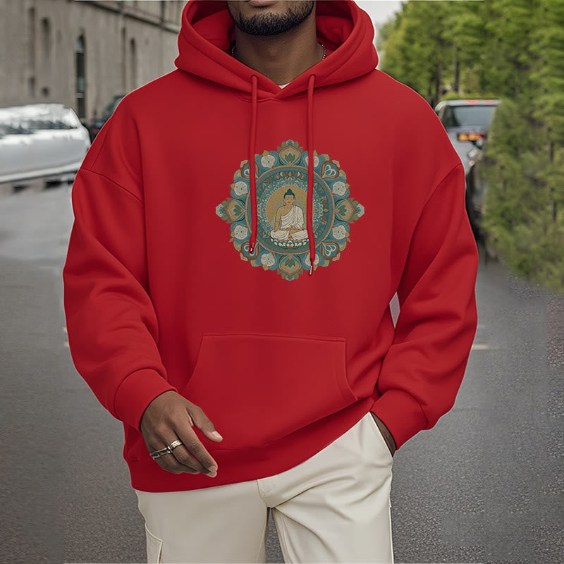 Sudadera con capucha de poliéster con forro polar y diseño de Buda y flor de mandala de Mythstone 