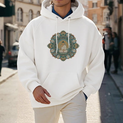 Sudadera con capucha de poliéster con forro polar y diseño de Buda y flor de mandala de Mythstone 