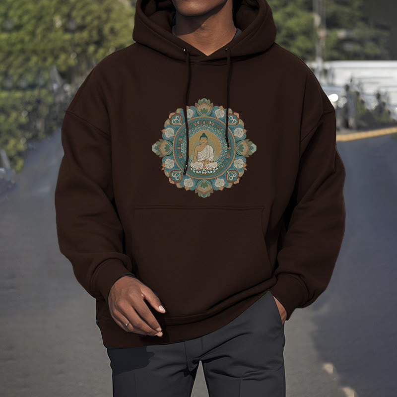 Sudadera con capucha de poliéster con forro polar y diseño de Buda y flor de mandala de Mythstone 