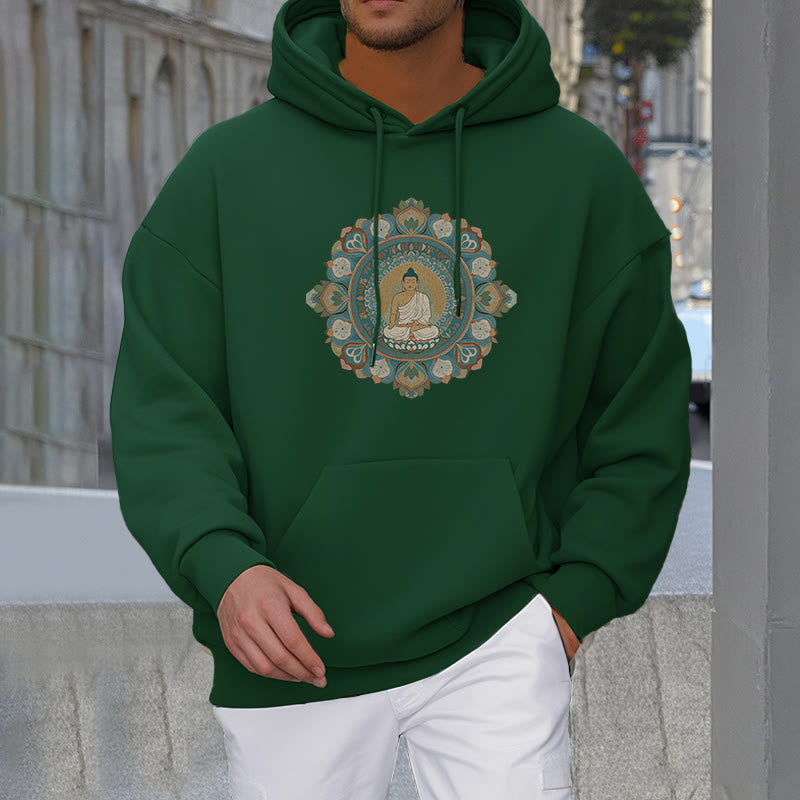 Sudadera con capucha de poliéster con forro polar y diseño de Buda y flor de mandala de Mythstone 