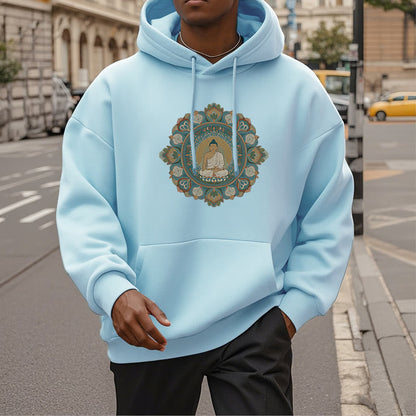 Sudadera con capucha de poliéster con forro polar y diseño de Buda y flor de mandala de Mythstone 