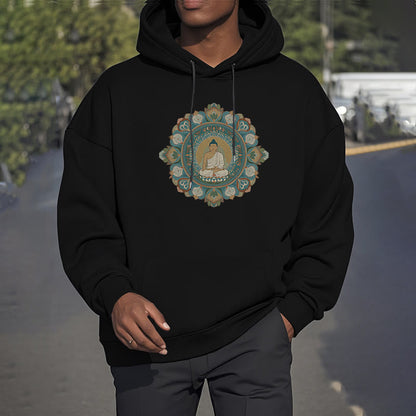 Sudadera con capucha de poliéster con forro polar y diseño de Buda y flor de mandala de Mythstone 