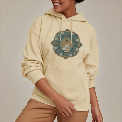 Sudadera con capucha de poliéster con forro polar y diseño de Buda y flor de mandala de Mythstone 