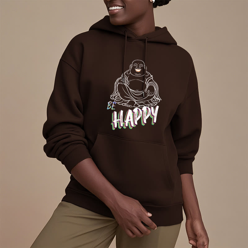 Mythstone BE HAPPY Laughing Buddha Fleece Lined Polyester Hoodie