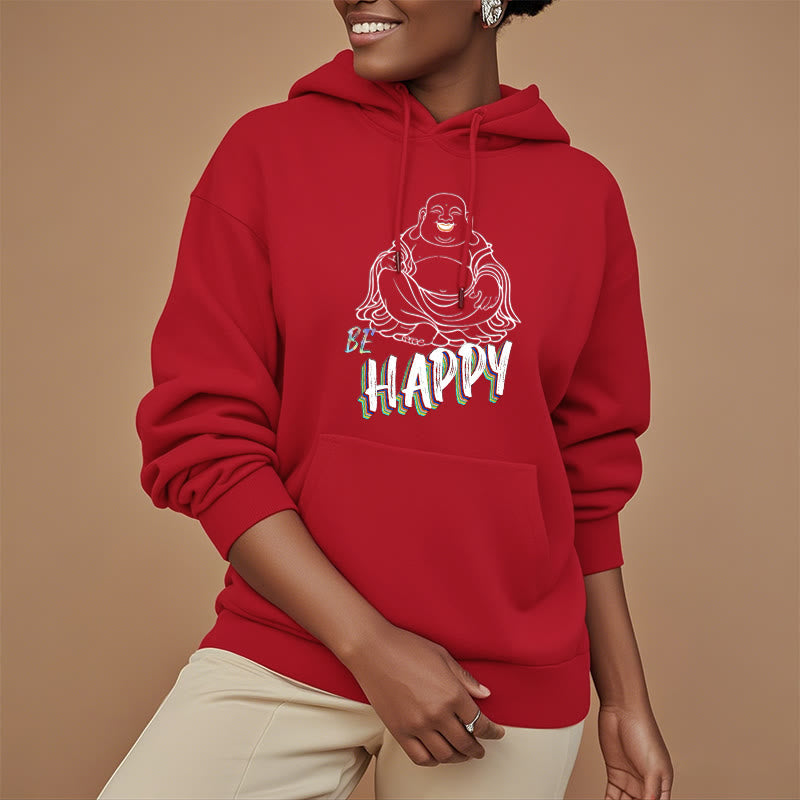 Mythstone BE HAPPY Laughing Buddha Fleece Lined Polyester Hoodie