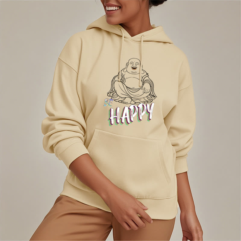 Mythstone BE HAPPY Laughing Buddha Fleece Lined Polyester Hoodie