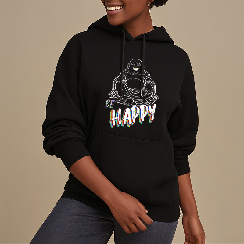 Mythstone BE HAPPY Laughing Buddha Fleece Lined Polyester Hoodie