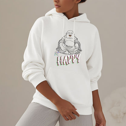 Mythstone BE HAPPY Laughing Buddha Fleece Lined Polyester Hoodie