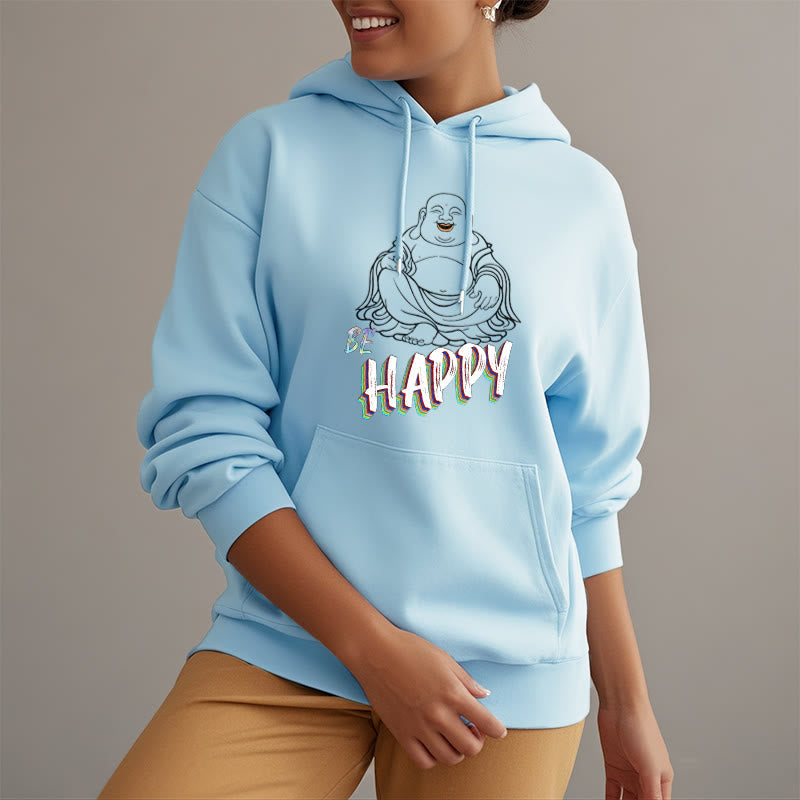 Mythstone BE HAPPY Laughing Buddha Fleece Lined Polyester Hoodie