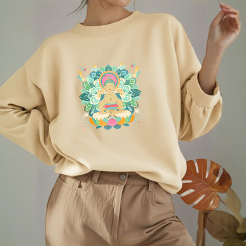 Mythstone Butterfly Lotus Buddha-Inspired Fleece Lined Sweatshirt