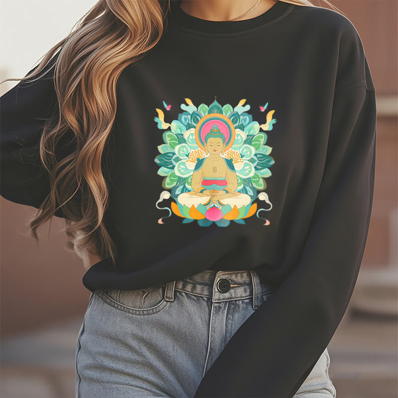 Mythstone Butterfly Lotus Buddha-Inspired Fleece Lined Sweatshirt