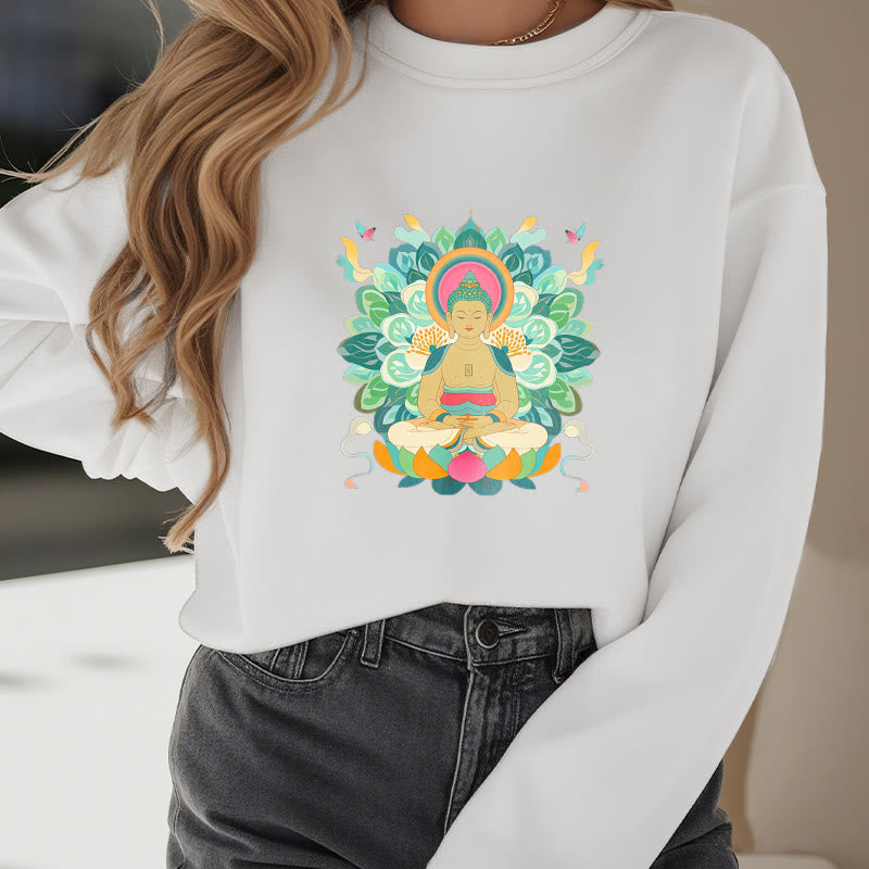 Mythstone Butterfly Lotus Buddha-Inspired Fleece Lined Sweatshirt