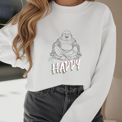 Mythstone BE HAPPY Laughing Buddha Fleece Lined Sweatshirt