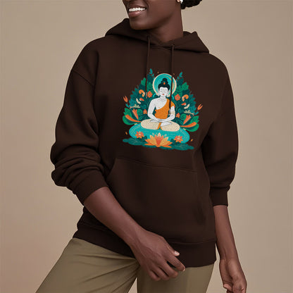 Sudadera con capucha de poliéster con forro polar y diseño de bodhisattva, flor, hierba y loto de Mythstone 