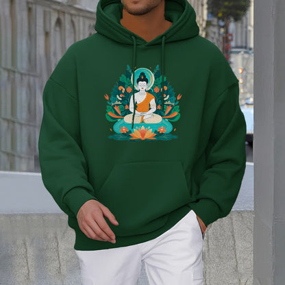 Sudadera con capucha de poliéster con forro polar y diseño de bodhisattva, flor, hierba y loto de Mythstone 