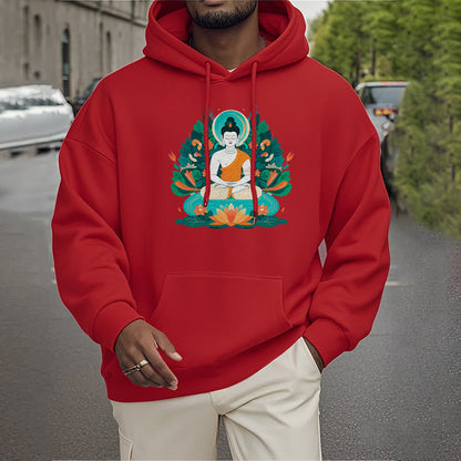 Sudadera con capucha de poliéster con forro polar y diseño de bodhisattva, flor, hierba y loto de Mythstone 