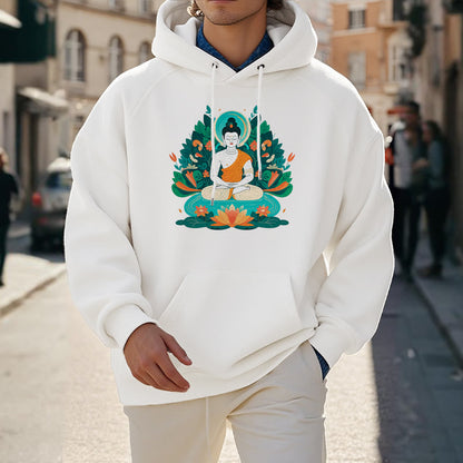 Sudadera con capucha de poliéster con forro polar y diseño de bodhisattva, flor, hierba y loto de Mythstone 