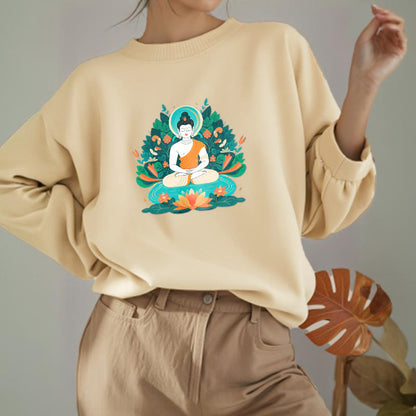 Mythstone Lotus Buddha Round Neck Fleece Lined Sweatshirt