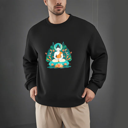 Mythstone Lotus Buddha Round Neck Fleece Lined Sweatshirt