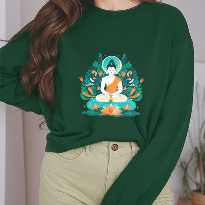 Mythstone Lotus Buddha Round Neck Fleece Lined Sweatshirt