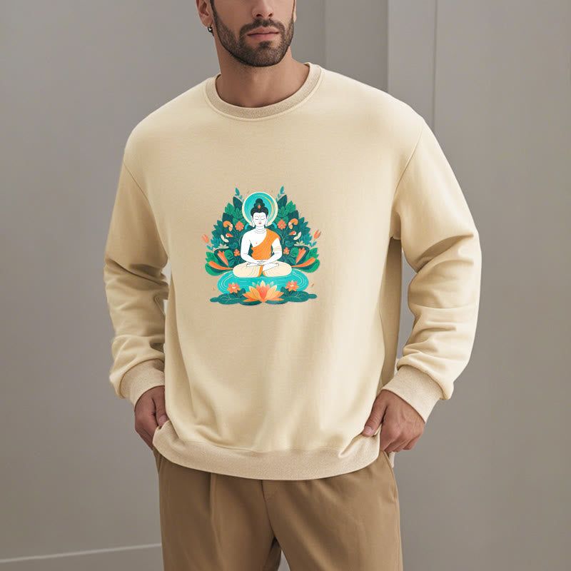 Mythstone Lotus Buddha Round Neck Fleece Lined Sweatshirt